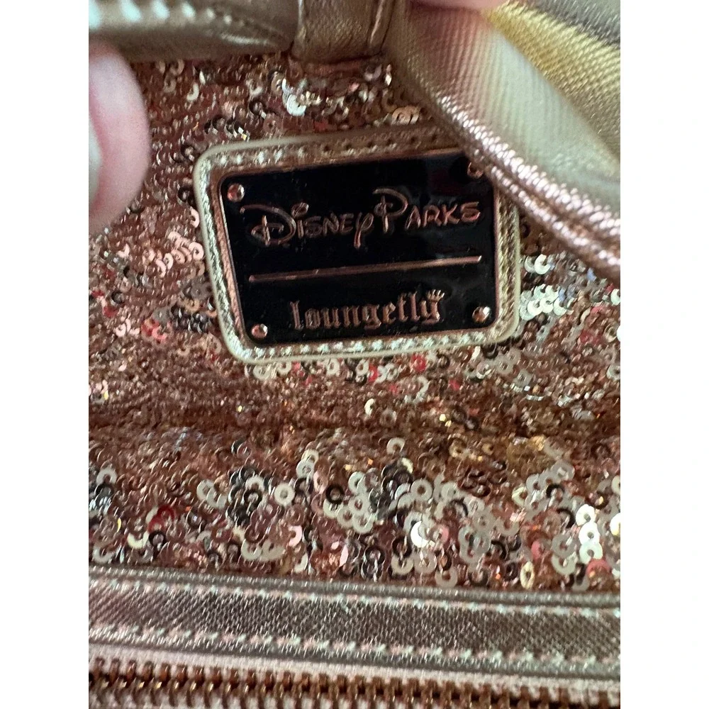 Disney Parks Loungefly Minnie Mouse Rose Gold Sequin Mini Backpack Bow Ears
